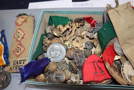 A WW1 group of medals to 31092 Pte T.Duffy R.O.Fus and sundry buttons and badges